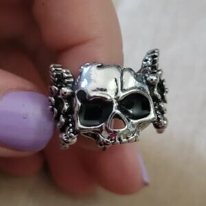 size 9 silver tone gothic floral skull ring